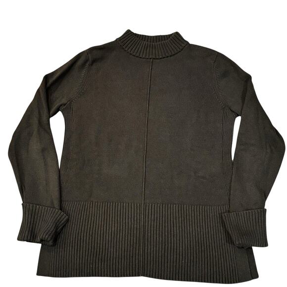MARKET & SPRUCE Dark Green Mock Neck Center Seam Sweater Medium Cuffed Sleeves - Picture 1 of 5